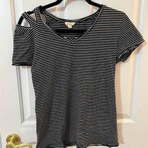 POL Black and White Fitted Cut Out Tee